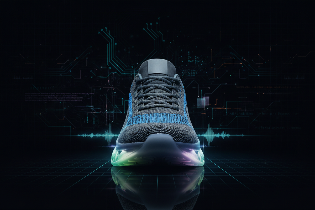 Image of a shoe in a technical black background